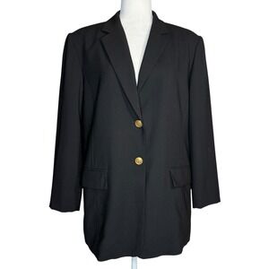 Talbots Vintage Black 100% Pure Wool Gold Button Blazer Jacket 16 Made In‎ Japan